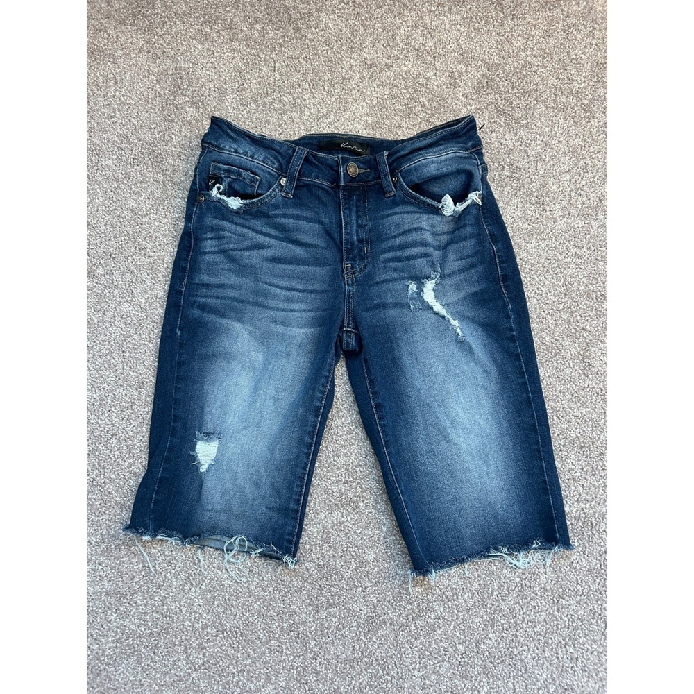 KanCan Bermuda Shorts Womens 26 Dark Wash Excellent Distressed Raw Hem KC6110D